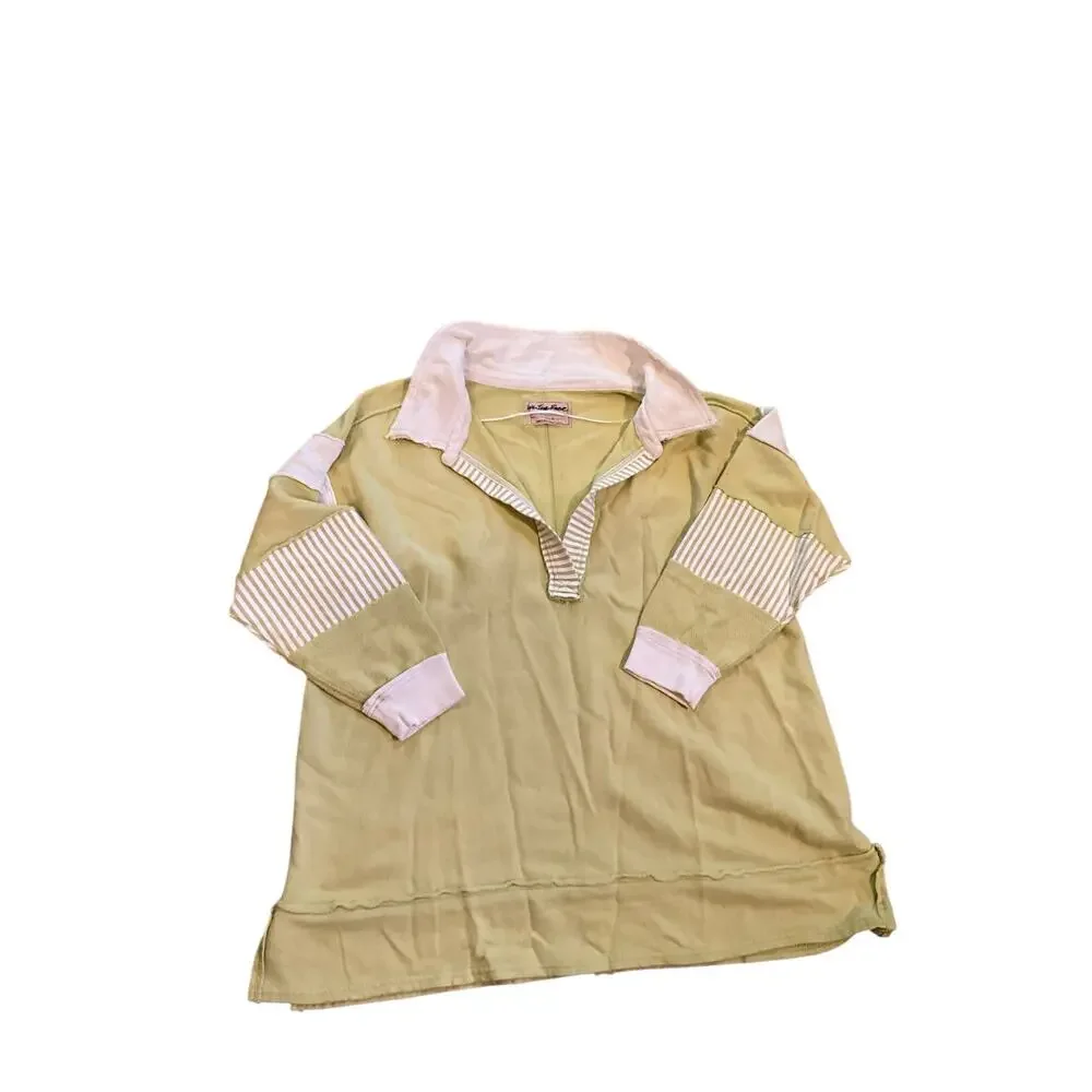 Free People We the Free Clean Prep Polo Pullover Top Lime/White Womens Size L - Picture 4 of 6